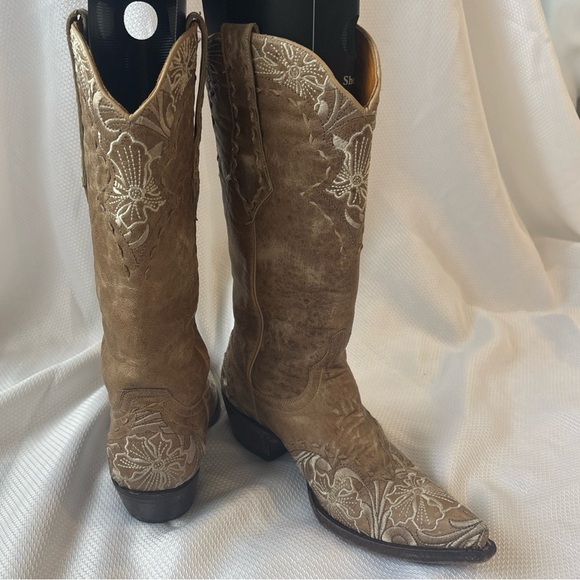 Old Gringo Erin Cowboy Boots Size 6.5 B Tan Embroidered Leather Western Pointed - Picture 1 of 13